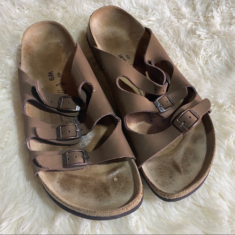 Birkenstock Basic Newark 3 Strap Flat Sandal Brown